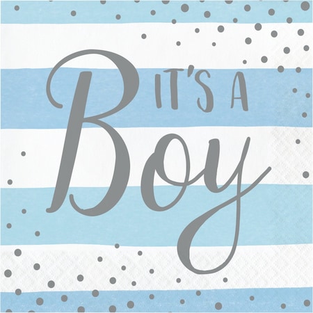 Creative Converting Blue and Silver Celebration It's a Boy Napkins, 6.5", 192PK 346299